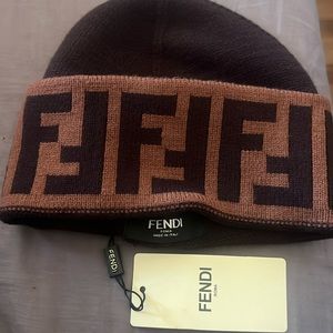 Fendi Brown and Dark Brown FF Logo Knit Beanie